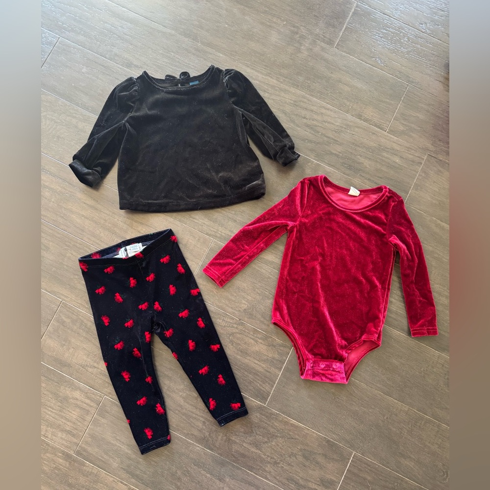 Lot Bundle Baby Girl 12-18 mo Velvet Pants body suit & top Janie & Jack Old Navy